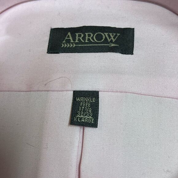 NWT Men’s Pink Arrow Wrinkle Free Long Sleeve  17 1/2 32/33 XL Dress Shirt #YCDO - Picture 2 of 6